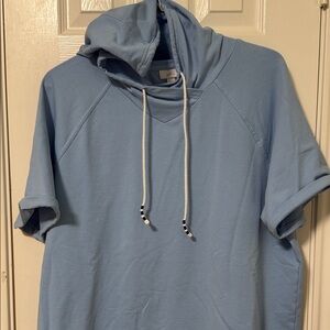 J. Jill Light Blue Short Sleeve Hoodie with Drawstring